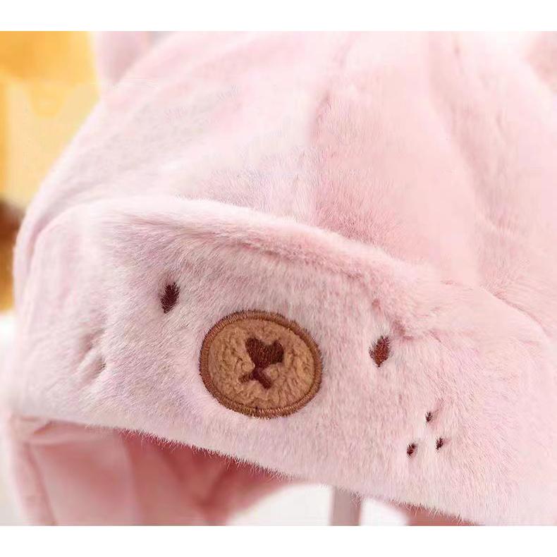帽子 ベビー用 赤ちゃん クマ 熊 耳付き 耳当て ポンポン ふわふわ もこもこ アニマル 可愛い かわいい あったか おしゃれ 男の子 女の子 子ど | plusnao | 15