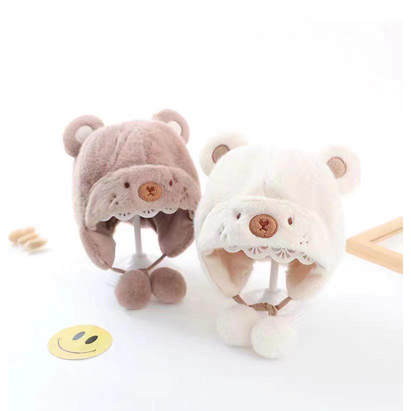 帽子 ベビー用 赤ちゃん クマ 熊 耳付き 耳当て ポンポン ふわふわ もこもこ アニマル 可愛い かわいい あったか おしゃれ 男の子 女の子 子ど | plusnao | 07