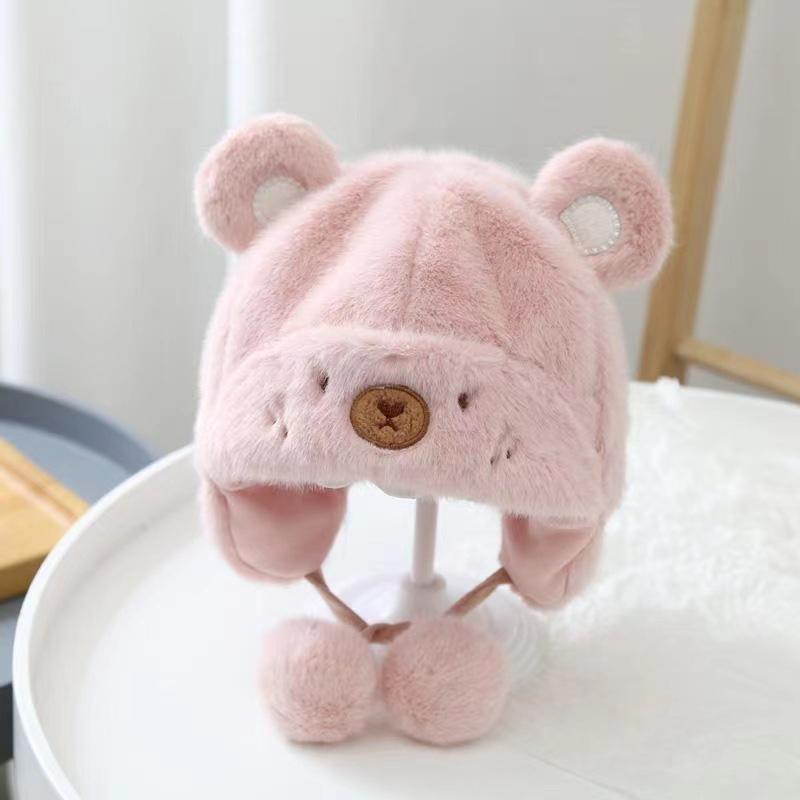 帽子 ベビー用 赤ちゃん クマ 熊 耳付き 耳当て ポンポン ふわふわ もこもこ アニマル 可愛い かわいい あったか おしゃれ 男の子 女の子 子ど | plusnao | 08