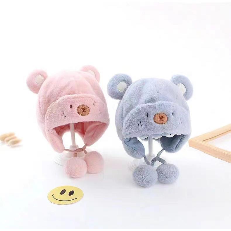 帽子 ベビー用 赤ちゃん クマ 熊 耳付き 耳当て ポンポン ふわふわ もこもこ アニマル 可愛い かわいい あったか おしゃれ 男の子 女の子 子ど | plusnao | 09
