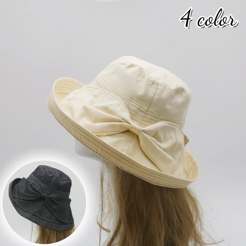 帽子 ハット つば広帽 レディース 女性 婦人 大人 リボン 日よけ UV対策 日焼け防止 シンプル かわいい 上品 お出かけ お散歩 おしゃれ | plusnao