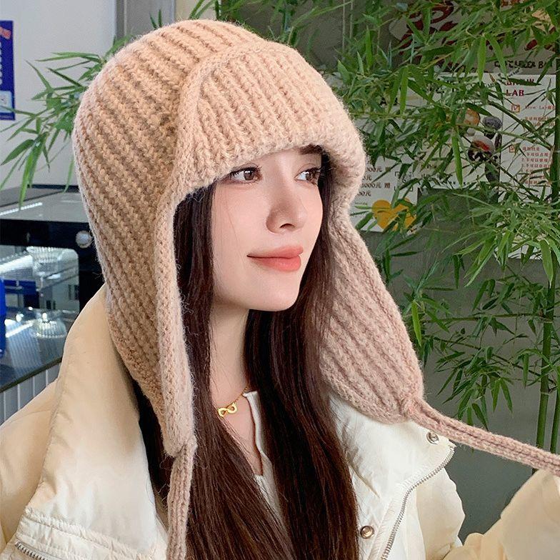 plusnao ニット帽 帽子 レディース リブニット 無地 単色 あごひも付き