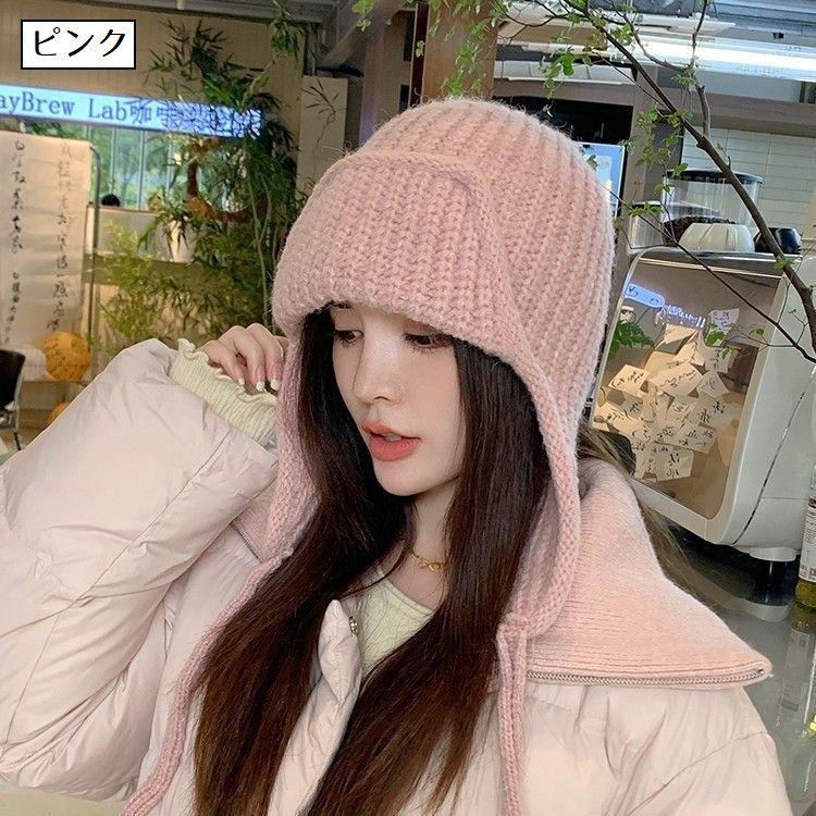 plusnao ニット帽 帽子 レディース リブニット 無地 単色 あごひも付き