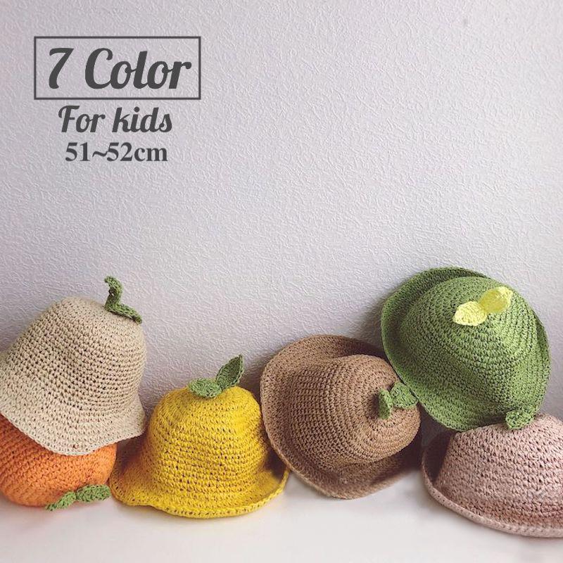 帽子 ハット キッズ 子供用 男の子 女の子 つば付き 豆の芽 無地 麦わら帽子風 かぎ編み かわいい お出かけ お散歩 カジュアル シンプル おしゃ プラスナオ Paypayモール店 通販 Paypayモール