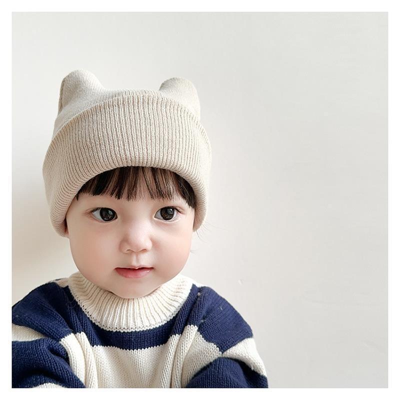 ニット帽 ニットキャップ 子供 ベビー 男の子 女の子 帽子 ボウシ ファッション小物 無地 単色 耳付き クマ シンプル かわいい おしゃれ カジュ | plusnao | 01