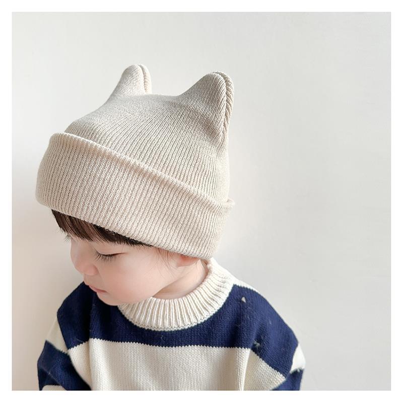 ニット帽 ニットキャップ 子供 ベビー 男の子 女の子 帽子 ボウシ ファッション小物 無地 単色 耳付き クマ シンプル かわいい おしゃれ カジュ | plusnao | 02