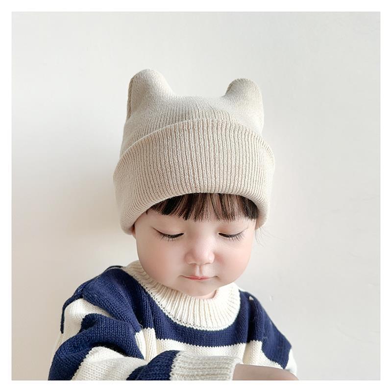 ニット帽 ニットキャップ 子供 ベビー 男の子 女の子 帽子 ボウシ ファッション小物 無地 単色 耳付き クマ シンプル かわいい おしゃれ カジュ | plusnao | 03