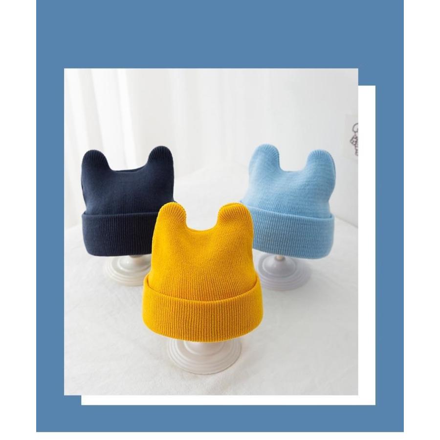 ニット帽 ニットキャップ 子供 ベビー 男の子 女の子 帽子 ボウシ ファッション小物 無地 単色 耳付き クマ シンプル かわいい おしゃれ カジュ | plusnao | 04