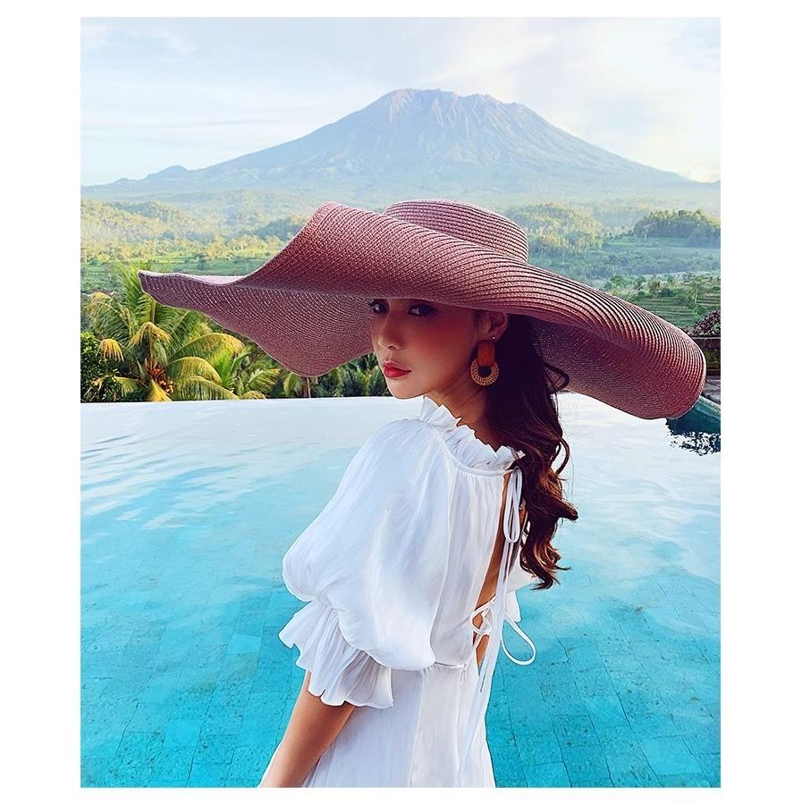 女優帽 麦わら帽子 レディース 女性 帽子 ぼうし ストローハット つば広 大きめ 折りたたみ シンプル 日除け 日よけ 日差し UV対策 紫外線対策 | plusnao | 10