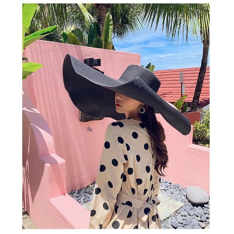 女優帽 麦わら帽子 レディース 女性 帽子 ぼうし ストローハット つば広 大きめ 折りたたみ シンプル 日除け 日よけ 日差し UV対策 紫外線対策 | plusnao | 11