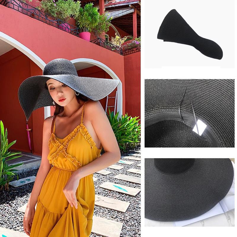 女優帽 麦わら帽子 レディース 女性 帽子 ぼうし ストローハット つば広 大きめ 折りたたみ シンプル 日除け 日よけ 日差し UV対策 紫外線対策 | plusnao | 12