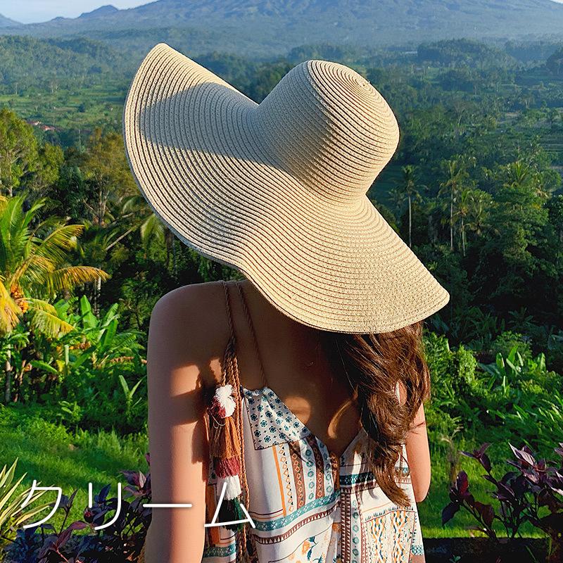 女優帽 麦わら帽子 レディース 女性 帽子 ぼうし ストローハット つば広 大きめ 折りたたみ シンプル 日除け 日よけ 日差し UV対策 紫外線対策 | plusnao | 13