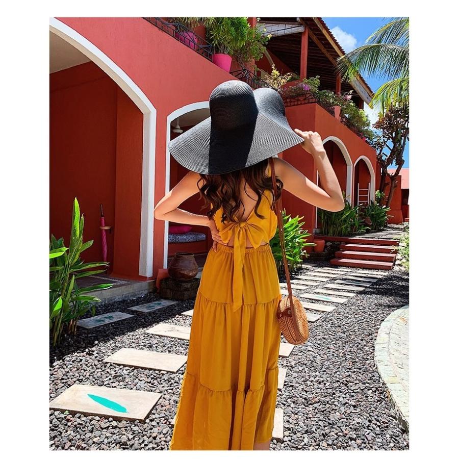 女優帽 麦わら帽子 レディース 女性 帽子 ぼうし ストローハット つば広 大きめ 折りたたみ シンプル 日除け 日よけ 日差し UV対策 紫外線対策 | plusnao | 04