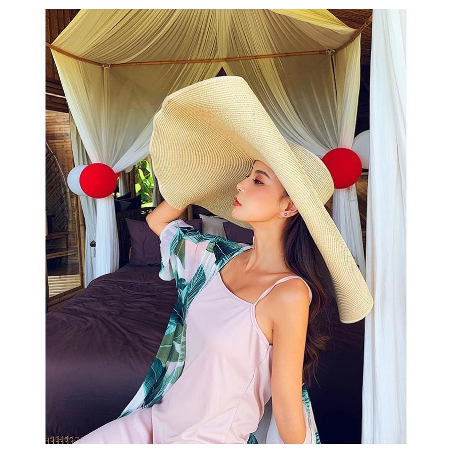 女優帽 麦わら帽子 レディース 女性 帽子 ぼうし ストローハット つば広 大きめ 折りたたみ シンプル 日除け 日よけ 日差し UV対策 紫外線対策 | plusnao | 05