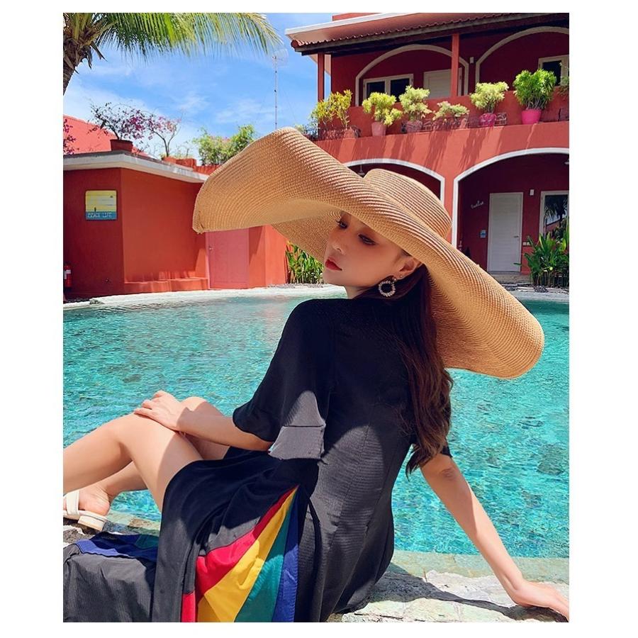 女優帽 麦わら帽子 レディース 女性 帽子 ぼうし ストローハット つば広 大きめ 折りたたみ シンプル 日除け 日よけ 日差し UV対策 紫外線対策 | plusnao | 06