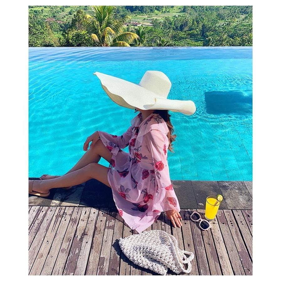 女優帽 麦わら帽子 レディース 女性 帽子 ぼうし ストローハット つば広 大きめ 折りたたみ シンプル 日除け 日よけ 日差し UV対策 紫外線対策 | plusnao | 07