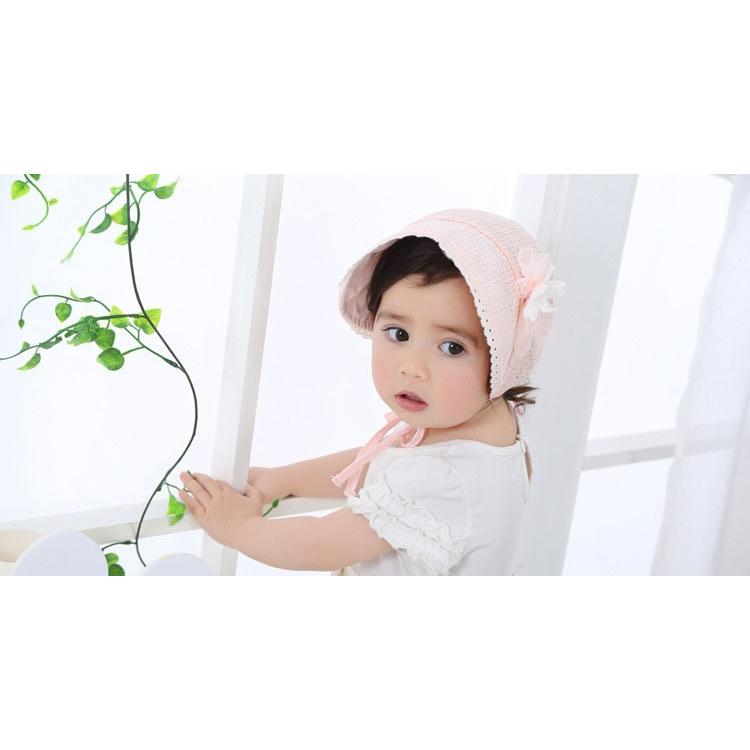 ベビー帽子 赤ちゃん帽子 ハット 帽子 ボンネット レース メッシュ 子供用 日よけ 日除け ガーリー コサージュ 花 フェイクパール 春 夏 単色 プラスナオ Paypayモール店 通販 Paypayモール