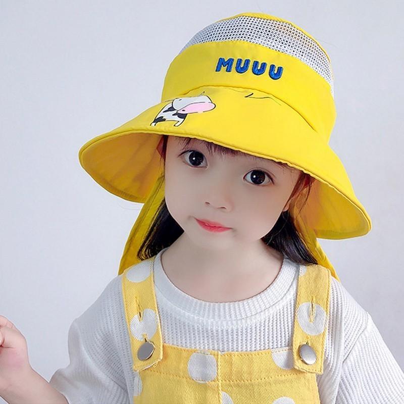 サンバイザー 日よけ付き フェイスカバー付き 子供用 キッズ ベビー 女の子 男の子 ツバ広 あご紐 ウシ プリント イラスト ロゴ 刺繍 メッシュ プラスナオ Paypayモール店 通販 Paypayモール