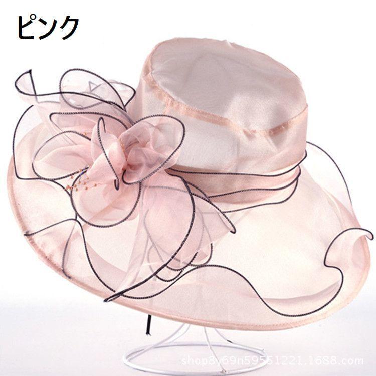 帽子 ハット つば広 女優帽 レディース シースルー コサージュ フラワー 華やか ファッション小物 透け感 リボン 紫外線対策 日除け 熱中症対策 | ブランド登録なし | 06