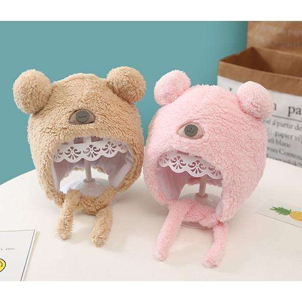 帽子 ボンネット ベビー あご紐 もこもこ ふわふわ あったか くま 耳付き 冬 36-46cm 防寒 0歳 1歳 赤ちゃん ぼうし かわいい おしゃ | plusnao | 03