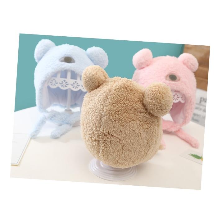 帽子 ボンネット ベビー あご紐 もこもこ ふわふわ あったか くま 耳付き 冬 36-46cm 防寒 0歳 1歳 赤ちゃん ぼうし かわいい おしゃ | plusnao | 05