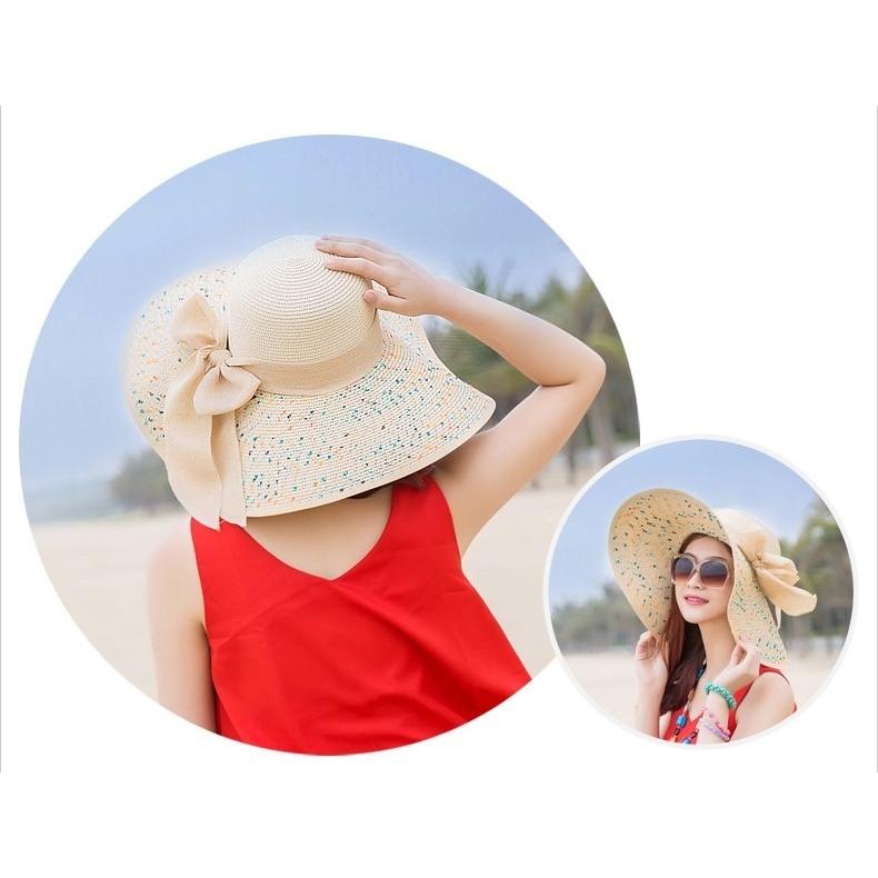 女優帽 麦わら帽子 ストローハット レディース 女性 ファッション雑貨 つば広帽 大きめ リボン ドット オフホワイト ブルー ピンク かわいい キュ | plusnao | 10