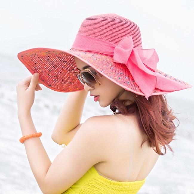 女優帽 麦わら帽子 ストローハット レディース 女性 ファッション雑貨 つば広帽 大きめ リボン ドット オフホワイト ブルー ピンク かわいい キュ | plusnao | 12