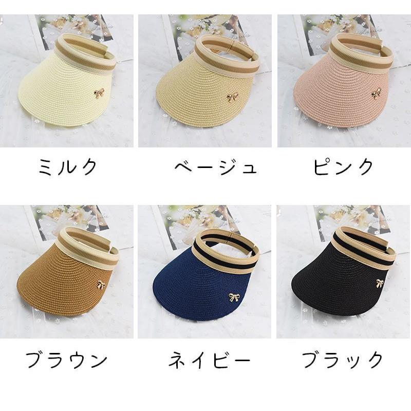 サンバイザー レディース 女性 帽子 ライン入り リボン チャーム かわいい 上品 おしゃれ 紫外線対策 日焼け対策 お出かけ｜plusnao｜18