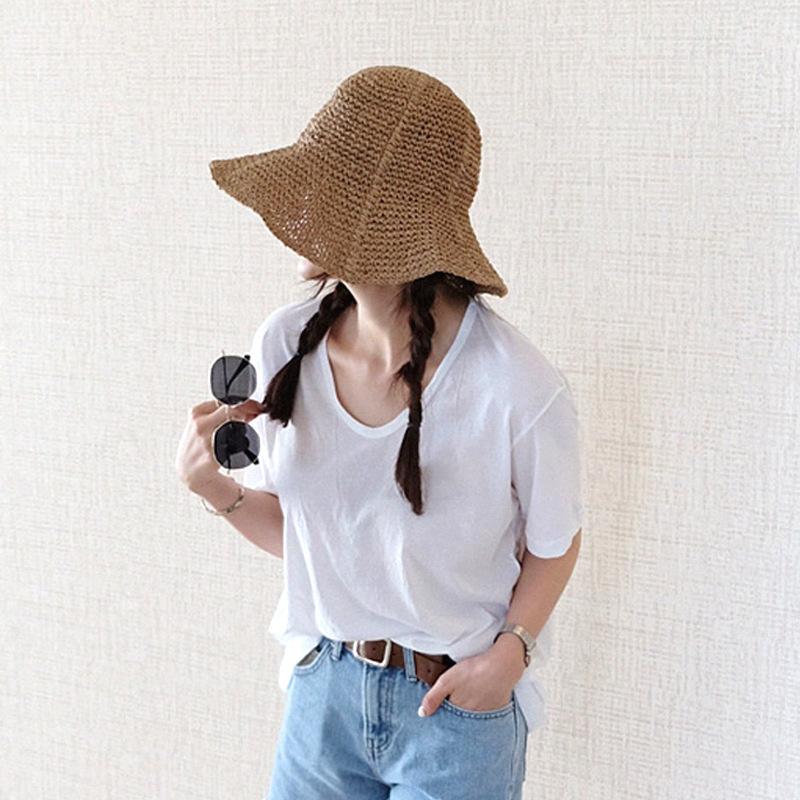 麦わら帽子 ストローハット つば広 レディース 女性用 ぼうし 折りたたみ 日除け 紫外線対策 UV対策 婦人用 折り畳み シンプル 可愛い おしゃれ | plusnao | 01