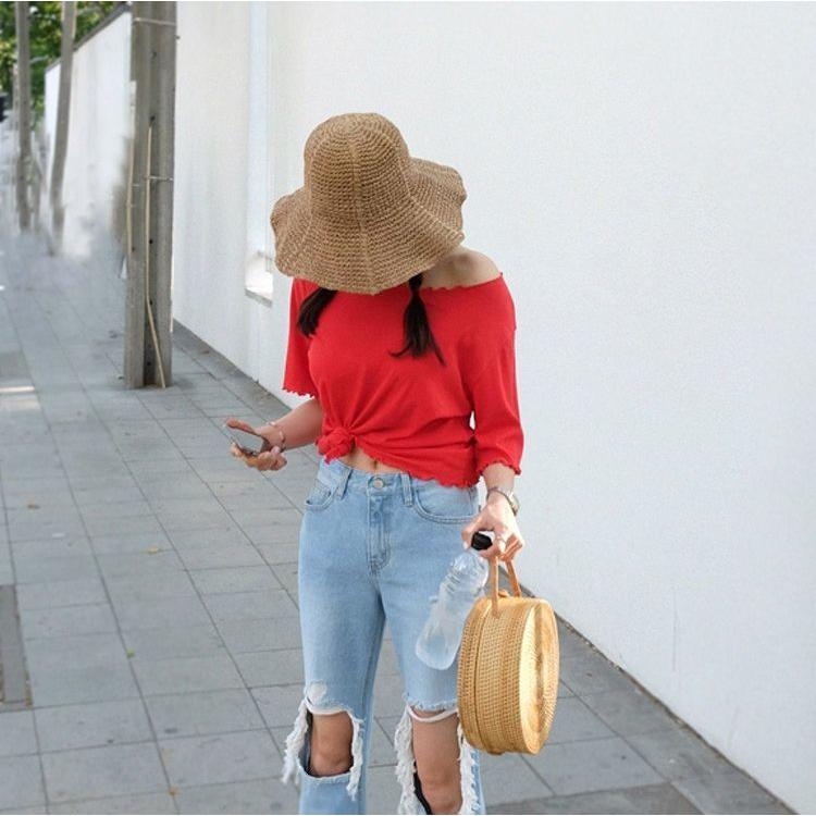 麦わら帽子 ストローハット つば広 レディース 女性用 ぼうし 折りたたみ 日除け 紫外線対策 UV対策 婦人用 折り畳み シンプル 可愛い おしゃれ | plusnao | 02