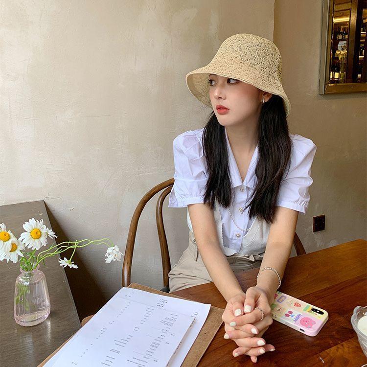 バケットハット レディース 帽子 折りたたみ可能 麦わら帽子風 深め つば広 コンパクト 通気性 単色 ワンカラー シンプル カジュアル おしゃれ 日 | plusnao | 01