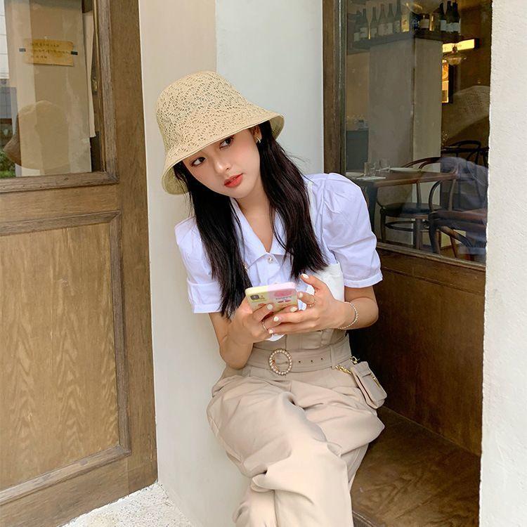 バケットハット レディース 帽子 折りたたみ可能 麦わら帽子風 深め つば広 コンパクト 通気性 単色 ワンカラー シンプル カジュアル おしゃれ 日 | plusnao | 03