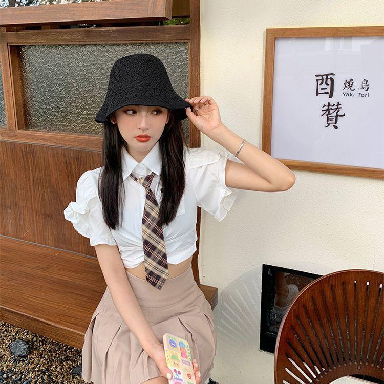 バケットハット レディース 帽子 折りたたみ可能 麦わら帽子風 深め つば広 コンパクト 通気性 単色 ワンカラー シンプル カジュアル おしゃれ 日 | plusnao | 05