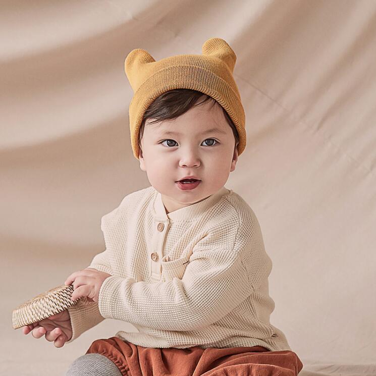 ニット帽 ニットキャップ 子供 ベビー 男の子 女の子 帽子 ボウシ ファッション小物 無地 単色 耳付き クマ シンプル かわいい おしゃれ カジュ | plusnao | 02