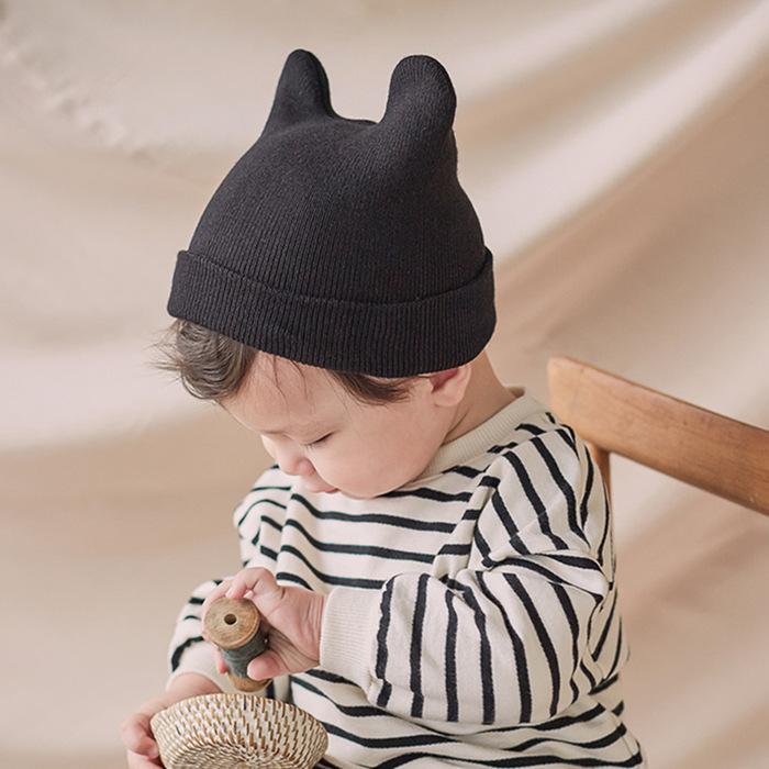 ニット帽 ニットキャップ 子供 ベビー 男の子 女の子 帽子 ボウシ ファッション小物 無地 単色 耳付き クマ シンプル かわいい おしゃれ カジュ | plusnao | 03