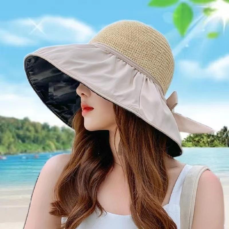 女優帽 帽子 麦わら帽子 つば広 レディース 女性 ぼうし ストローハット ハット リボン 紫外線対策 UV対策 日よけ 日焼け防止 あご紐付き やわ | ブランド登録なし | 04