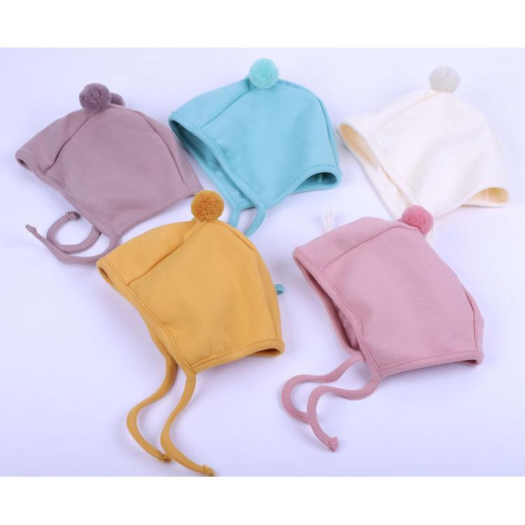帽子 ベビー キッズ 赤ちゃん 子供用 女の子 男の子 ぼうし あご紐付き ポンポン ぽんぽん 裏起毛 無地 オフホワイト ピンク シンプル 防寒 暖 | plusnao | 01