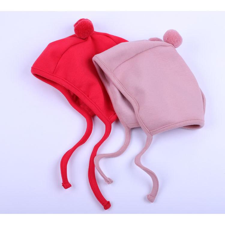 帽子 ベビー キッズ 赤ちゃん 子供用 女の子 男の子 ぼうし あご紐付き ポンポン ぽんぽん 裏起毛 無地 オフホワイト ピンク シンプル 防寒 暖 | plusnao | 02