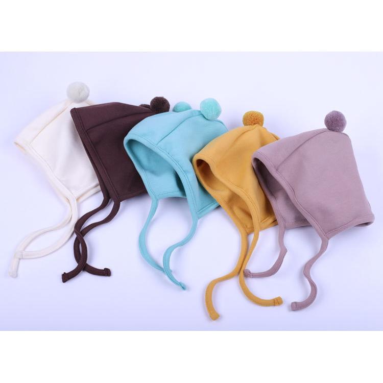 帽子 ベビー キッズ 赤ちゃん 子供用 女の子 男の子 ぼうし あご紐付き ポンポン ぽんぽん 裏起毛 無地 オフホワイト ピンク シンプル 防寒 暖 | plusnao | 05