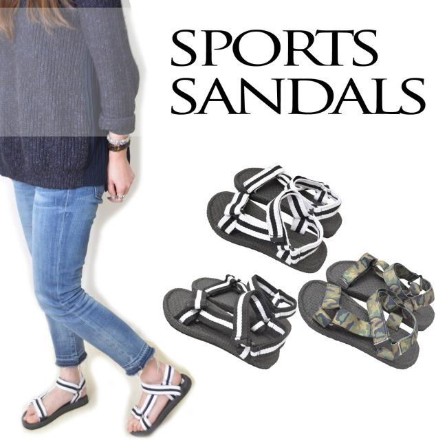 サンダル スポーツサンダル アンクルストラップ ぺたんこ レディース メンズ ユニセックス バイカラー 迷彩柄 カモフラ カジュアルサンダル リゾート | plusnao