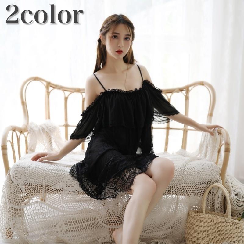 スリップ ランジェリー レディース 女性用 インナー ワンピース オフショルダー 下着 ノースリーブ 袖なし レース 透け感 シースルー セクシー キ プラスナオ Paypayモール店 通販 Paypayモール