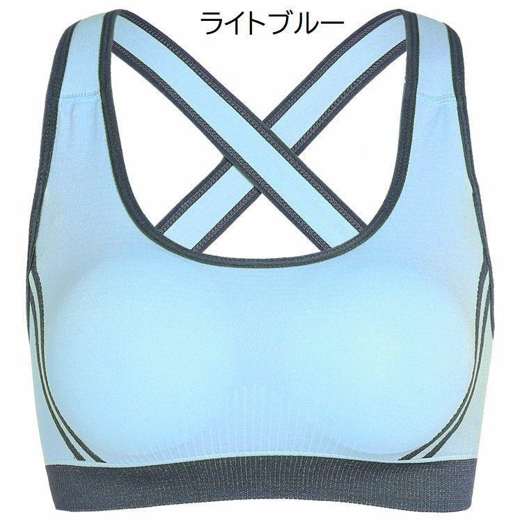 スポーツブラ ブラジャー レディース 女性用 インナー 下着 ハーフトップ ノンワイヤー パッド入り 背中クロス フィットネス ヨガ ダンス 運動 シ｜plusnao｜18