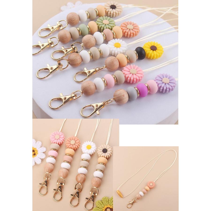 ネックストラップ IDカード パスケース ネームカード スマホストラップ ナスカン キーリング付き フラワー 花 ビーズ スマホ 落下防止 紛失防止 | plusnao | 03