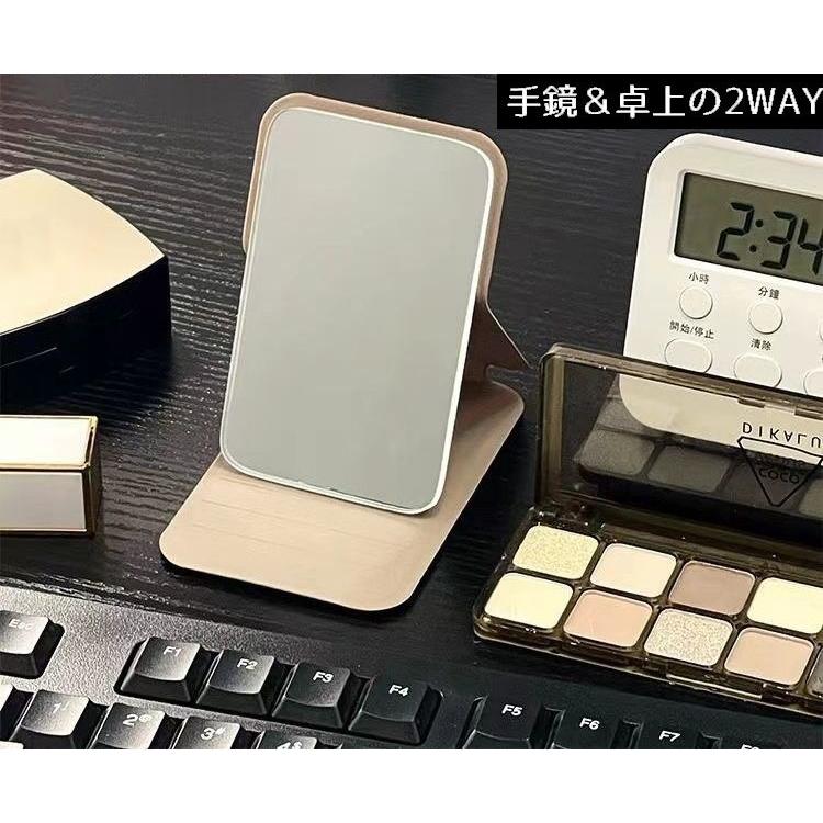 コンパクトミラー ハンドミラー ミニ手鏡 レザー調 折りたたみ 卓上