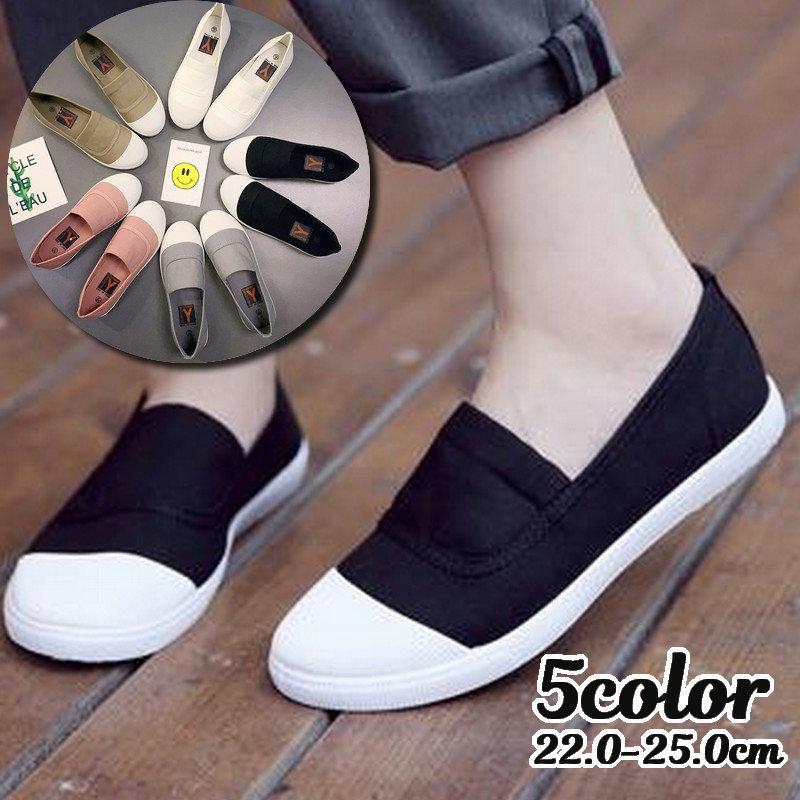 スリッポン スニーカー ローヒール フラットソール ぺたんこ バイカラー カジュアルシューズ シンプル 無地 レディース 靴 シューズ 婦人用 おしゃ Kutu プラスナオyahoo 店 通販 Yahoo ショッピング