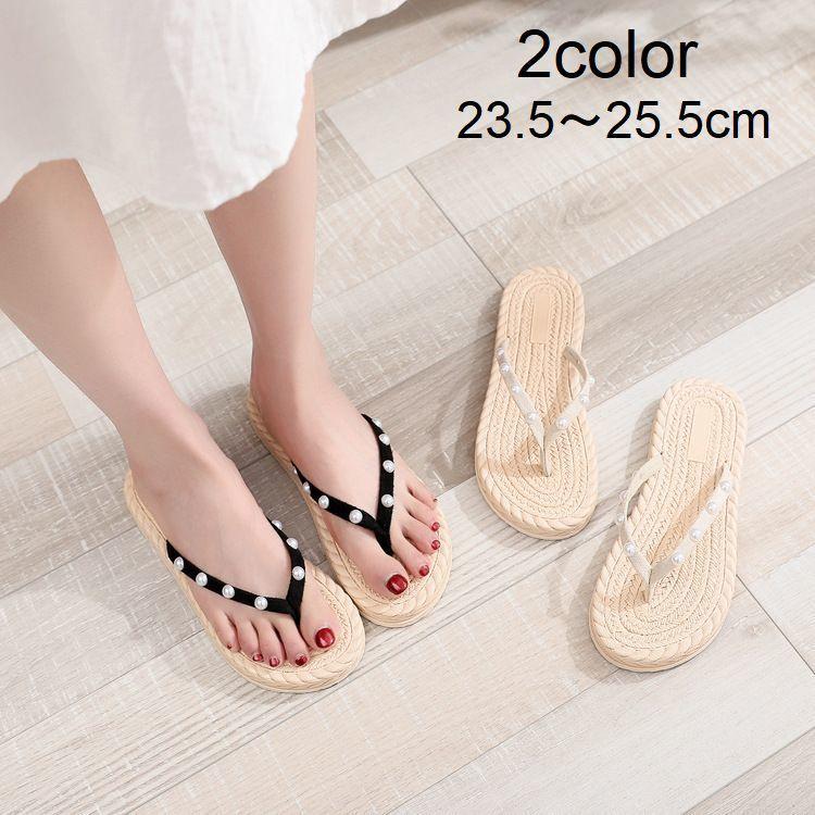 ビーチサンダル トングサンダル レディース 女性用 婦人用 靴 ビーサン フラットソール フェイクパール ブラック ベージュ かわいい おしゃれ シン Kutu 317 プラスナオyahoo 店 通販 Yahoo ショッピング
