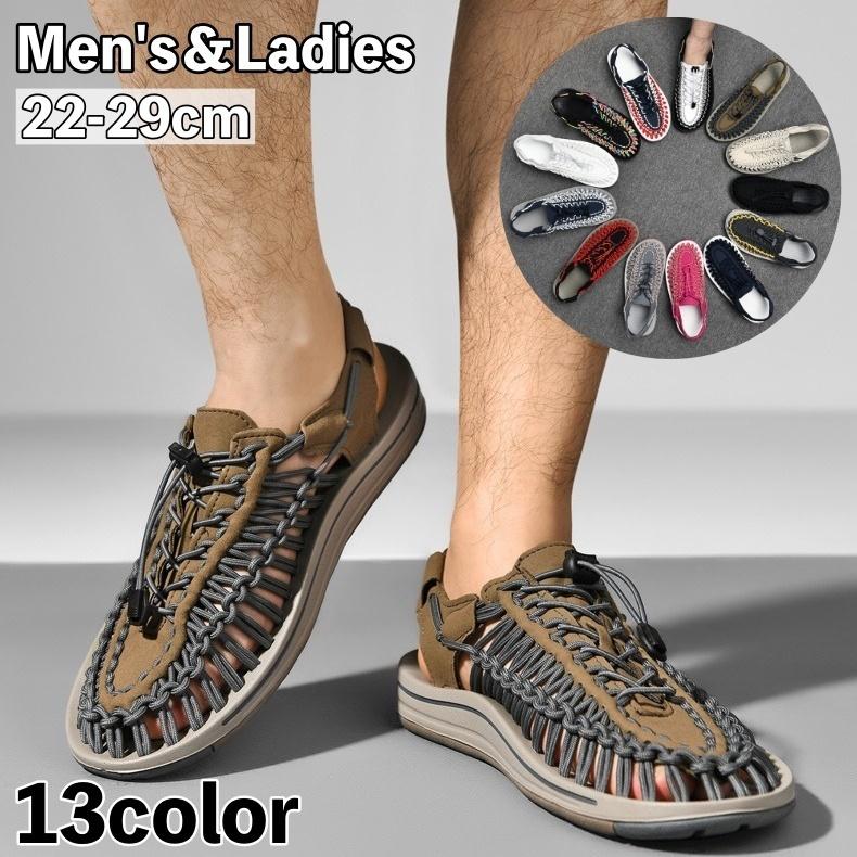スポーツサンダル メンズ 男性 レディース 女性 レースアップ 編み込み 通気性 カジュアルシューズ アウトドアシューズ 靴