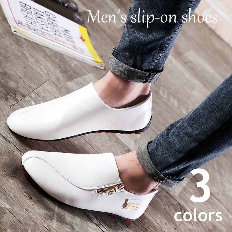 スリッポン メンズ シューズ ドライビングシューズ サイドジップ レザー調 アーモンドトゥ レッドソール 滑り止め 男性用 靴 カジュアル ファスナー Kutu 495 プラスナオyahoo 店 通販 Yahoo ショッピング