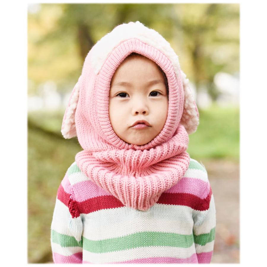 plusnao 子供用アニマルフードのニット帽耳付き ネック plusnao 子供用アニマルフードのニット帽耳付き ネック