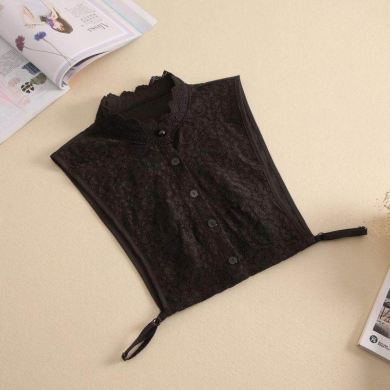 つけ襟 付け襟 レディース ブラウス シャツ フェイクカラー レイヤード 重ね着 花柄レース シフォン スタンドカラー アジャスター付き ボタン フェ | plusnao | 10